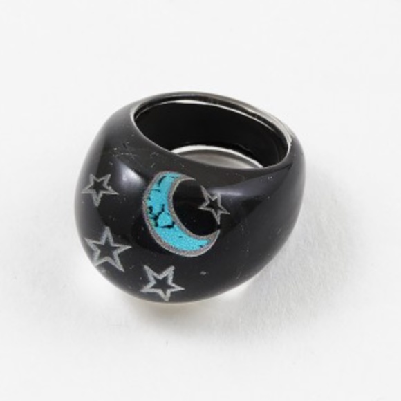 statement black lucite moon star Ring - Picture 2 of 2